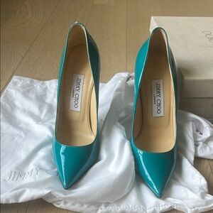 Jimmy Choo Teal Patent Leather Pumps